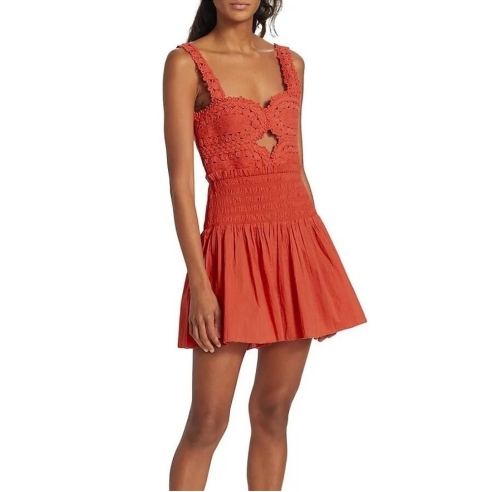 Sea New York Crochet Bodice Mini Dress in Terracotta Orange
